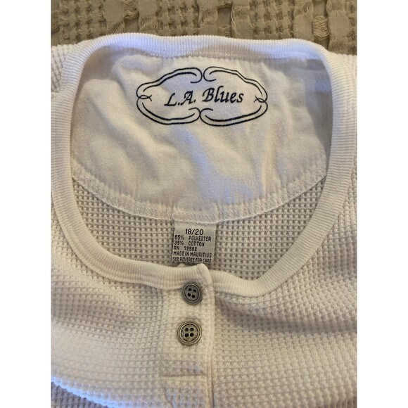 LA Blues Womens Top White Size 18-20 Shirt Stretches Henley  Fabric Short Sleeve - Picture 7 of 11